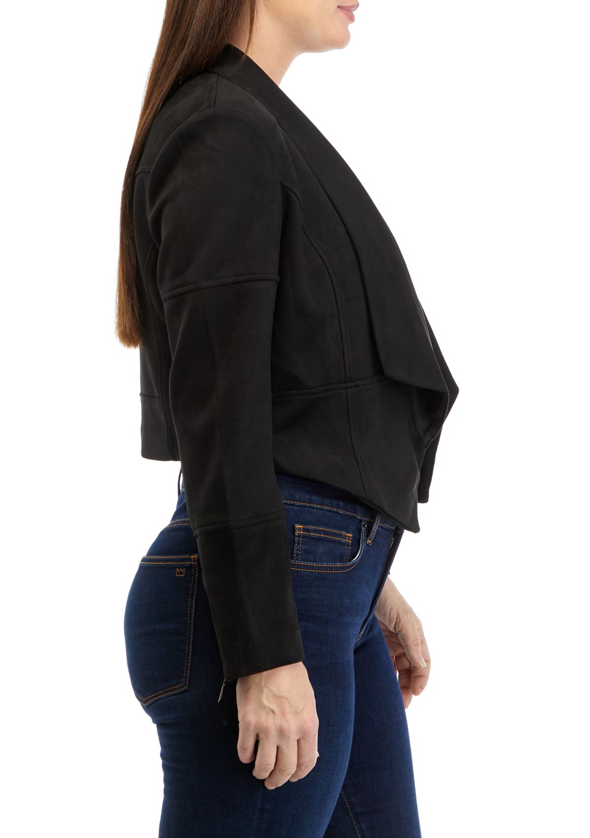 Womens Shawl Collar Vegan Suede Jacket