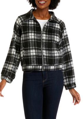 Women's Long Sleeve Plaid Zip Front Jacket