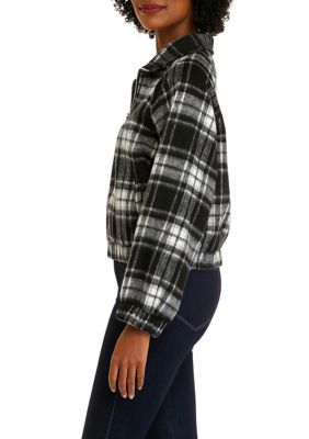 Women's Long Sleeve Plaid Zip Front Jacket