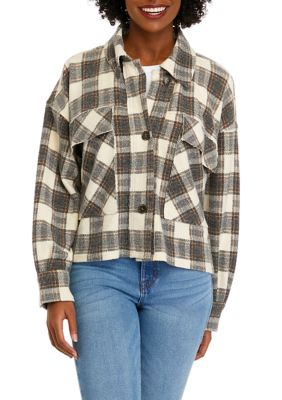 Women's Long Sleeve Oversized Plaid Button Down Jacket