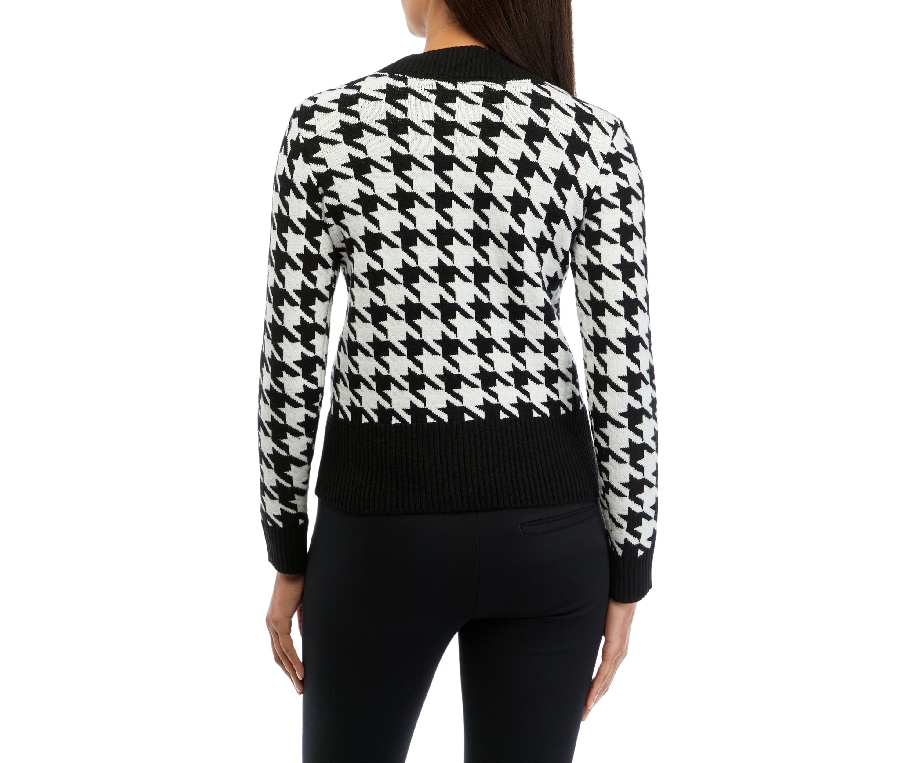 Womens Houndstooth Printed V-Neck Cardigan