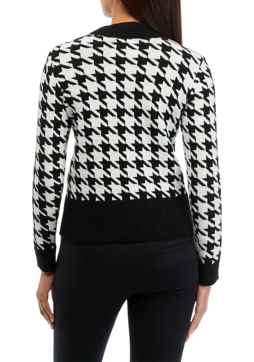 Womens Houndstooth Printed V-Neck Cardigan