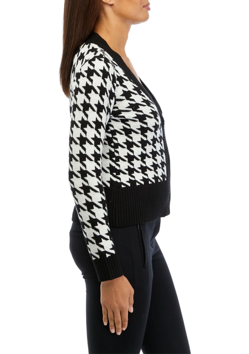 Womens Houndstooth Printed V-Neck Cardigan