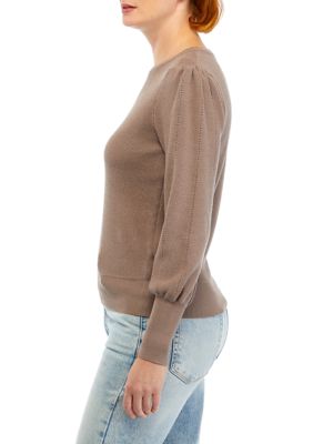 Women's Blouson Sleeve Pointelle Crew Neck Sweater