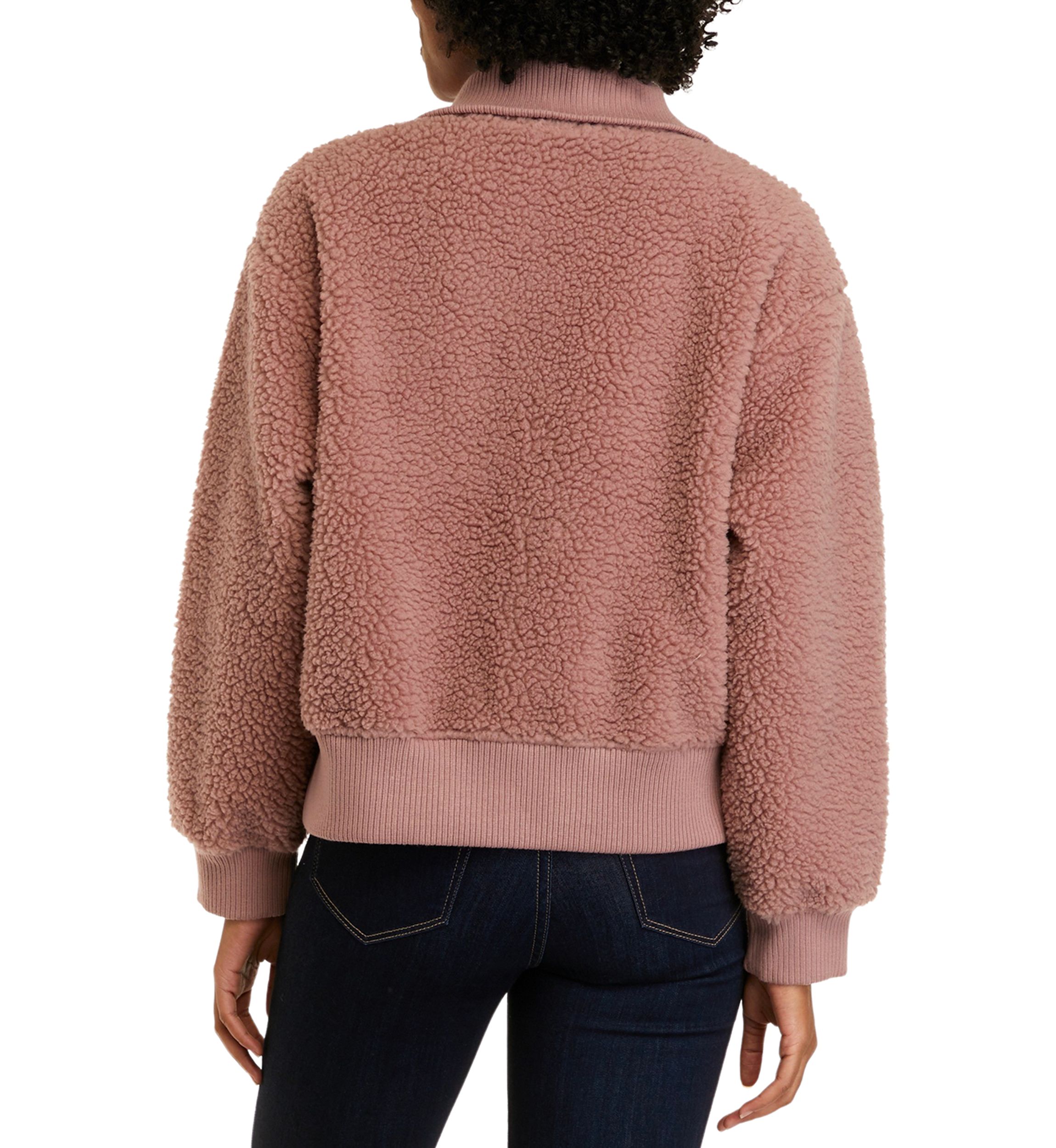 Womens Long Sleeve Quarter Zip Sherpa Pullover Jacket
