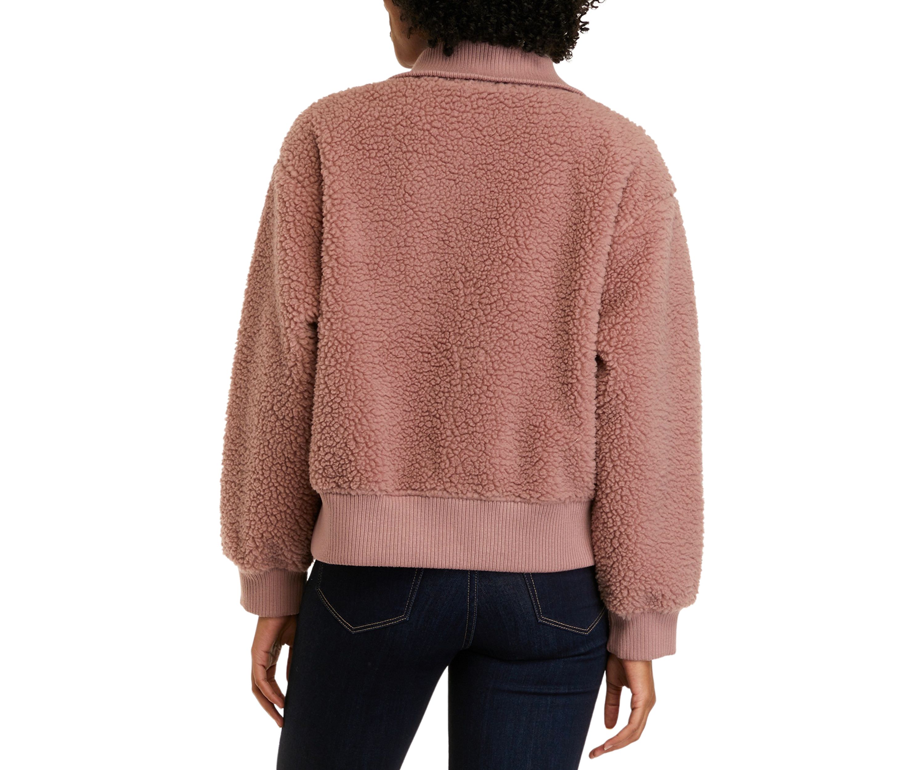 Womens Long Sleeve Quarter Zip Sherpa Pullover Jacket