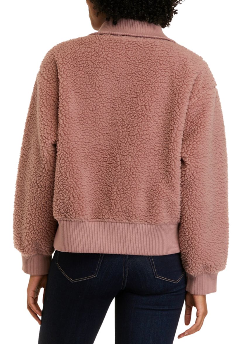 Womens Long Sleeve Quarter Zip Sherpa Pullover Jacket