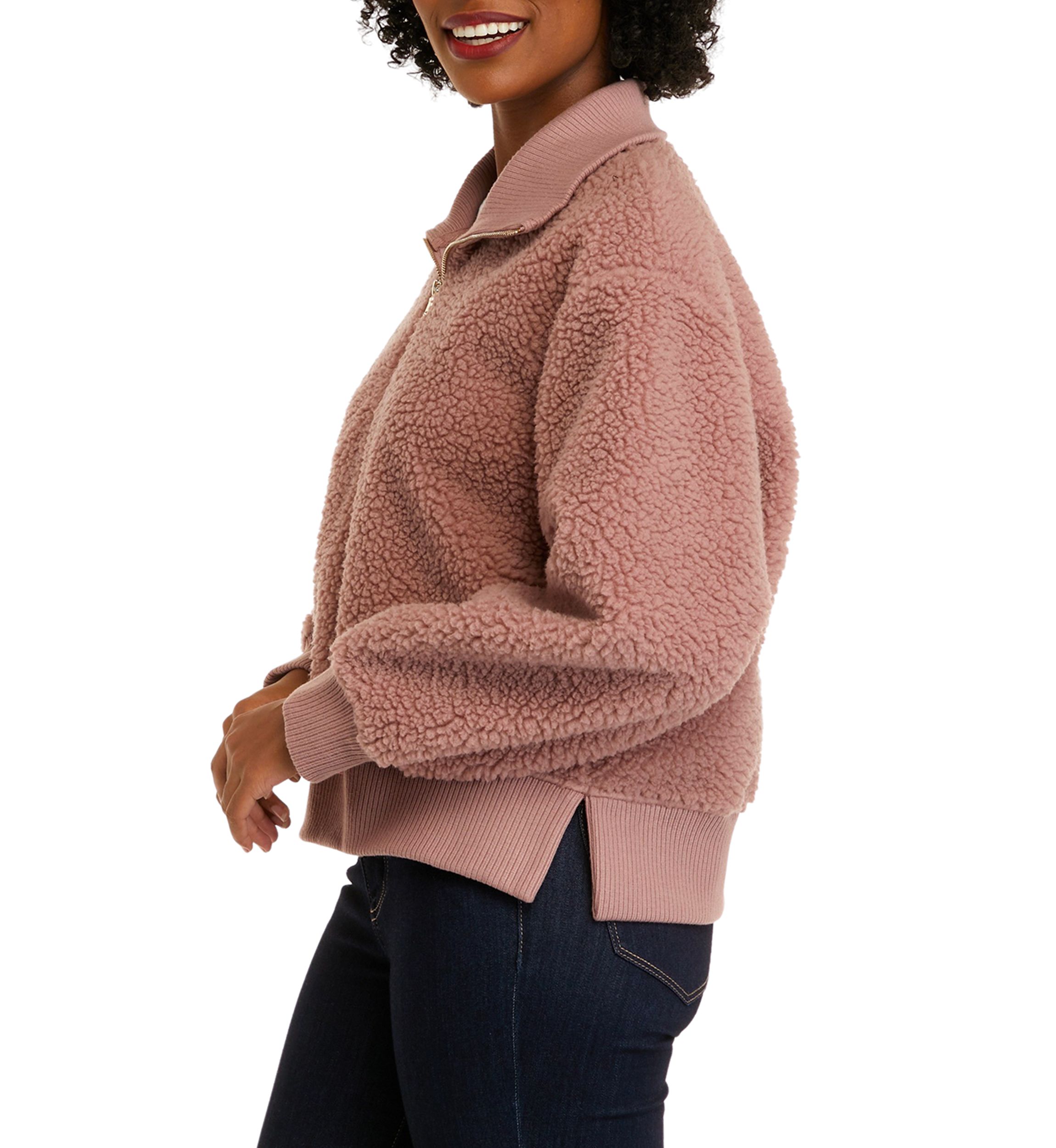 Womens Long Sleeve Quarter Zip Sherpa Pullover Jacket