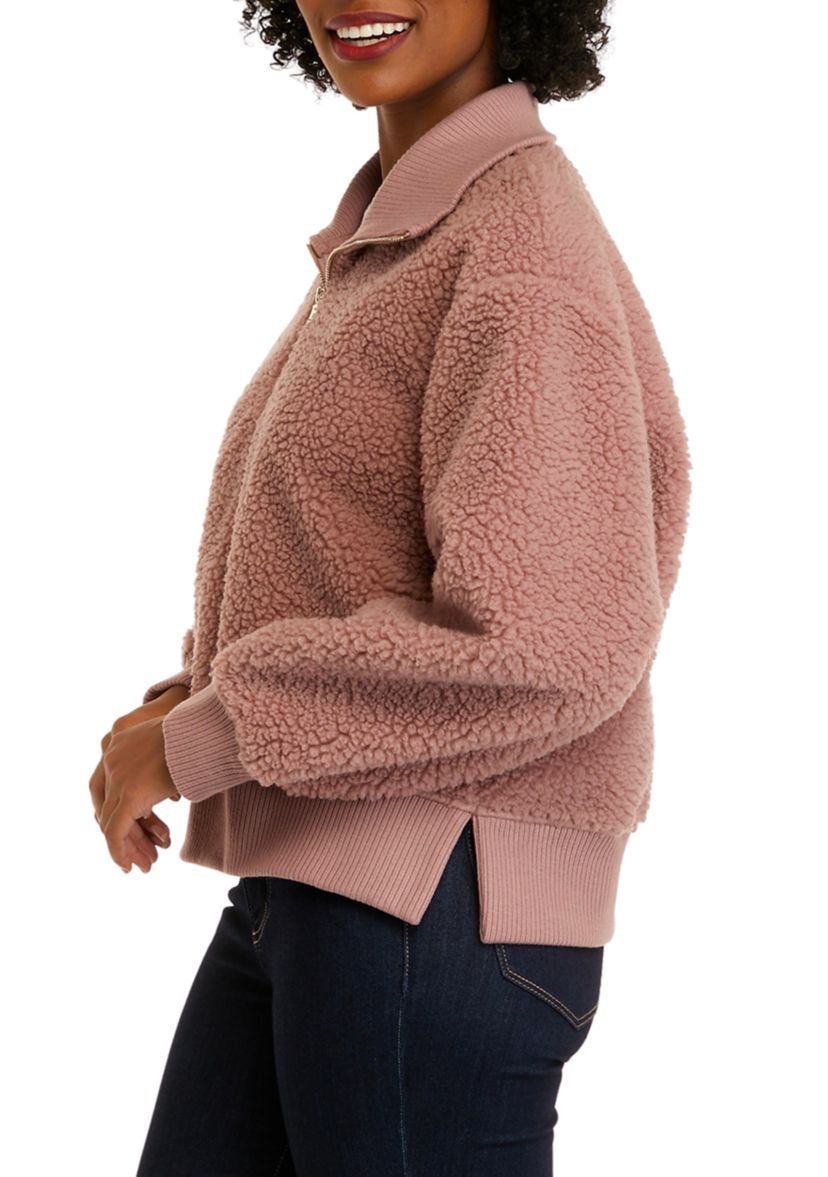 Womens Long Sleeve Quarter Zip Sherpa Pullover Jacket