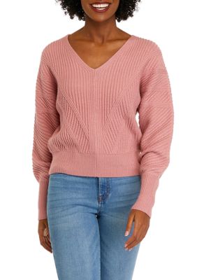 Philosophy Women s Long Sleeve Mitered Rib V Neck Dolman Sweater