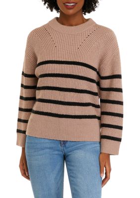 Women's Long Sleeve Striped Crew Neck Sweater