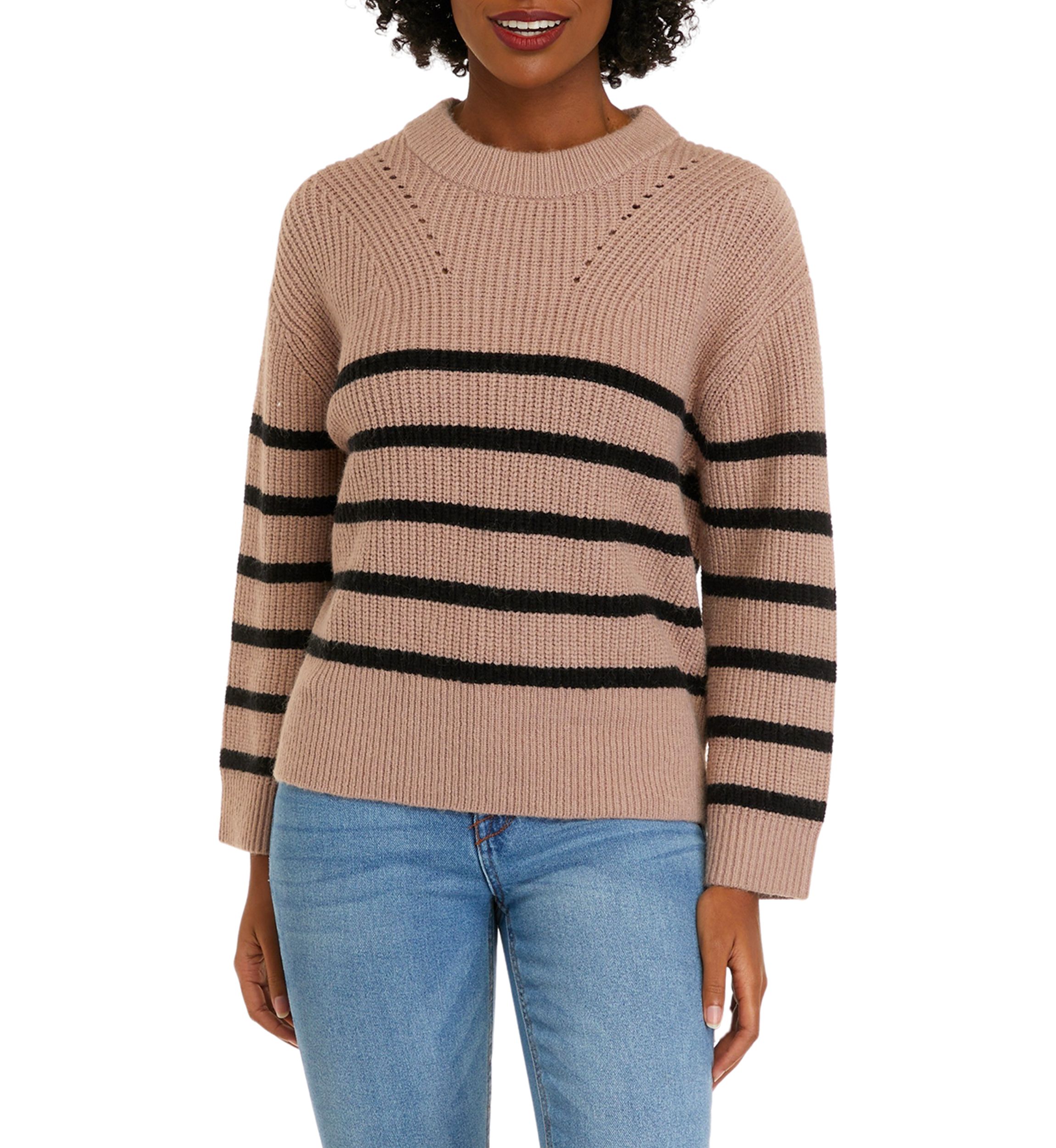 Womens Long Sleeve Striped Crew Neck Sweater
