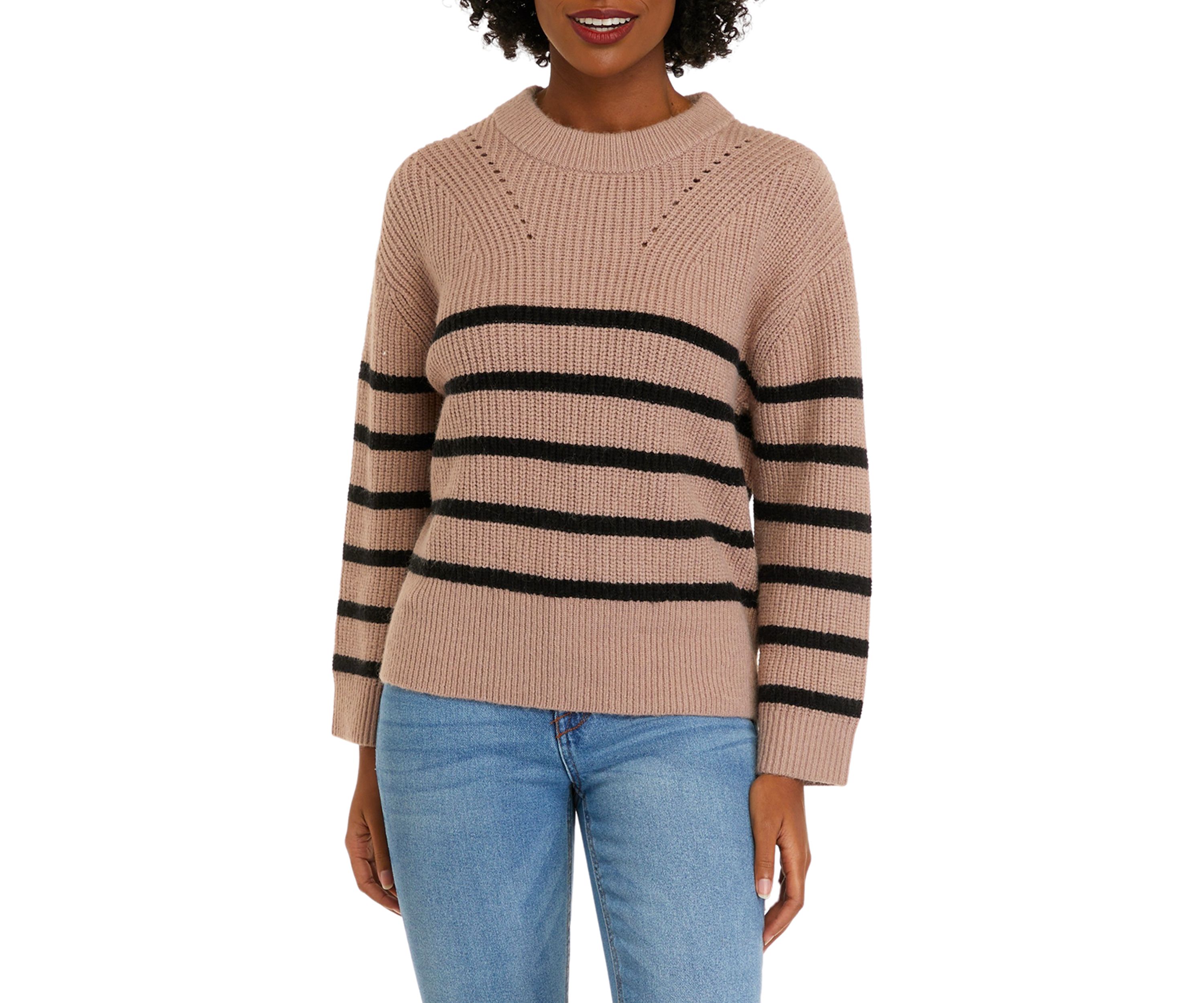 Womens Long Sleeve Striped Crew Neck Sweater
