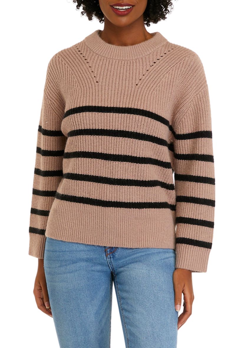 Womens Long Sleeve Striped Crew Neck Sweater