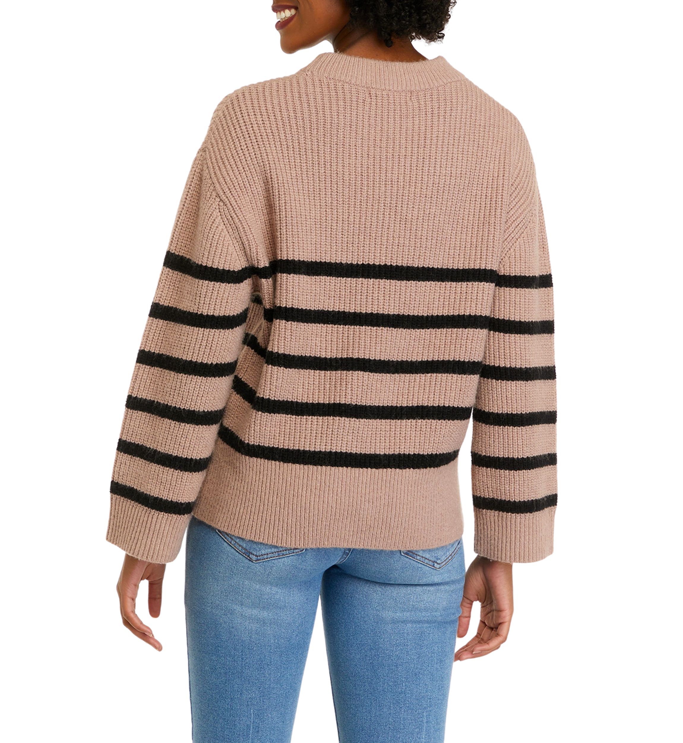 Womens Long Sleeve Striped Crew Neck Sweater