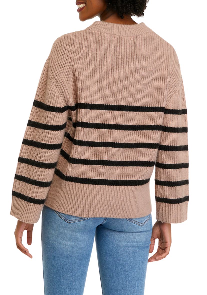 Womens Long Sleeve Striped Crew Neck Sweater