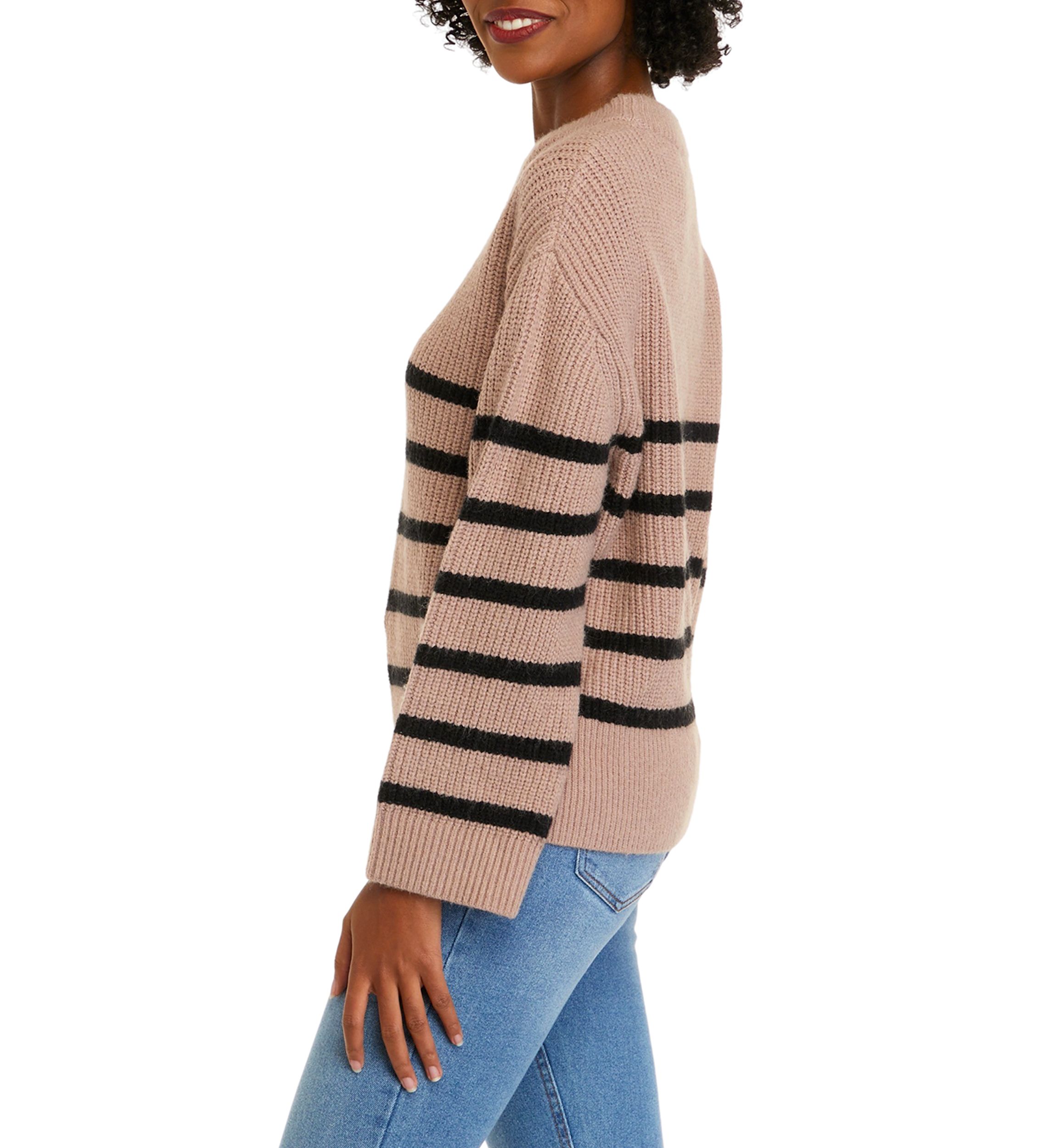 Womens Long Sleeve Striped Crew Neck Sweater