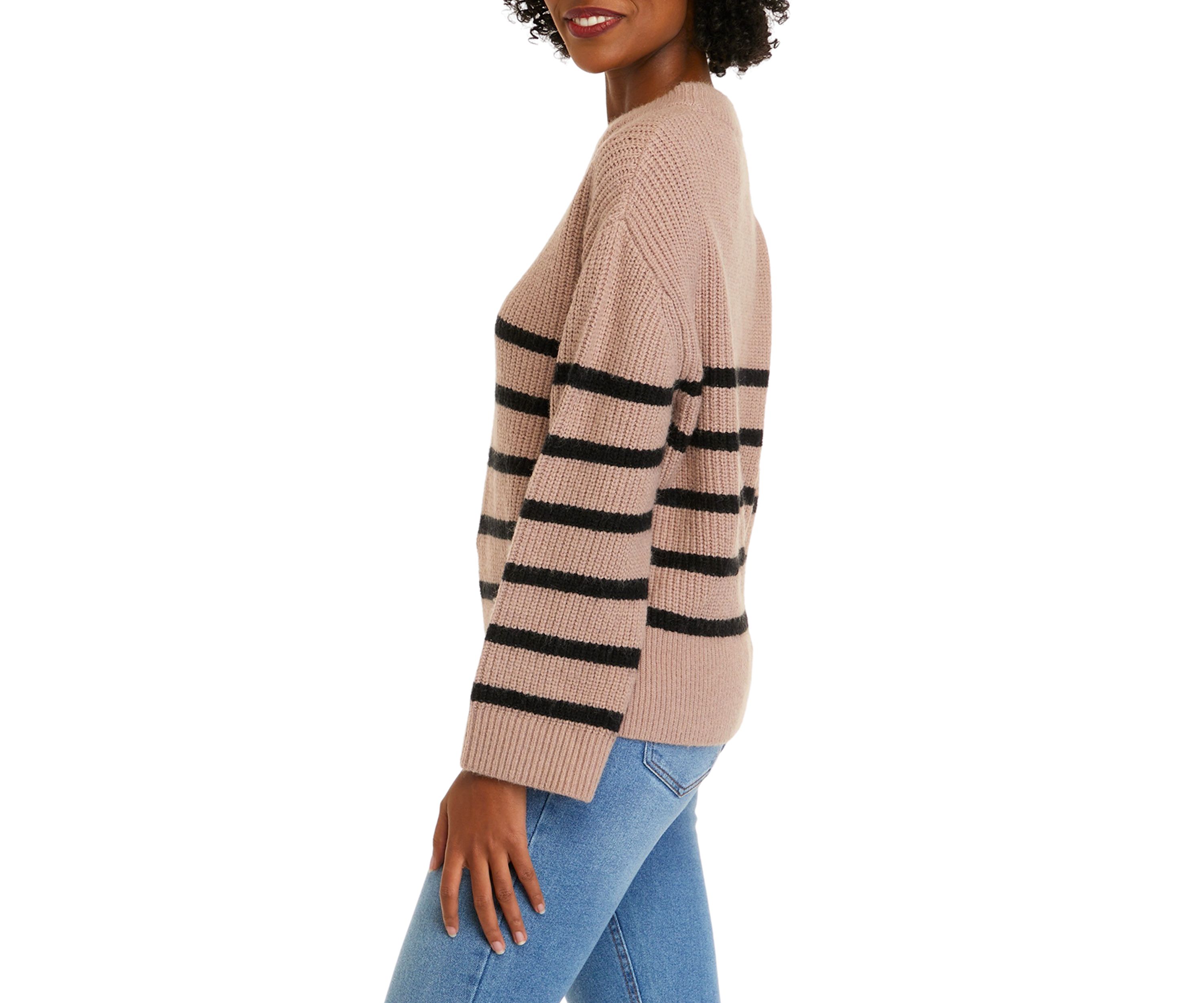 Womens Long Sleeve Striped Crew Neck Sweater