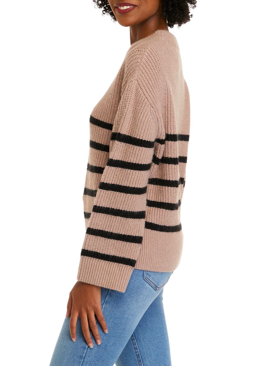 Womens Long Sleeve Striped Crew Neck Sweater