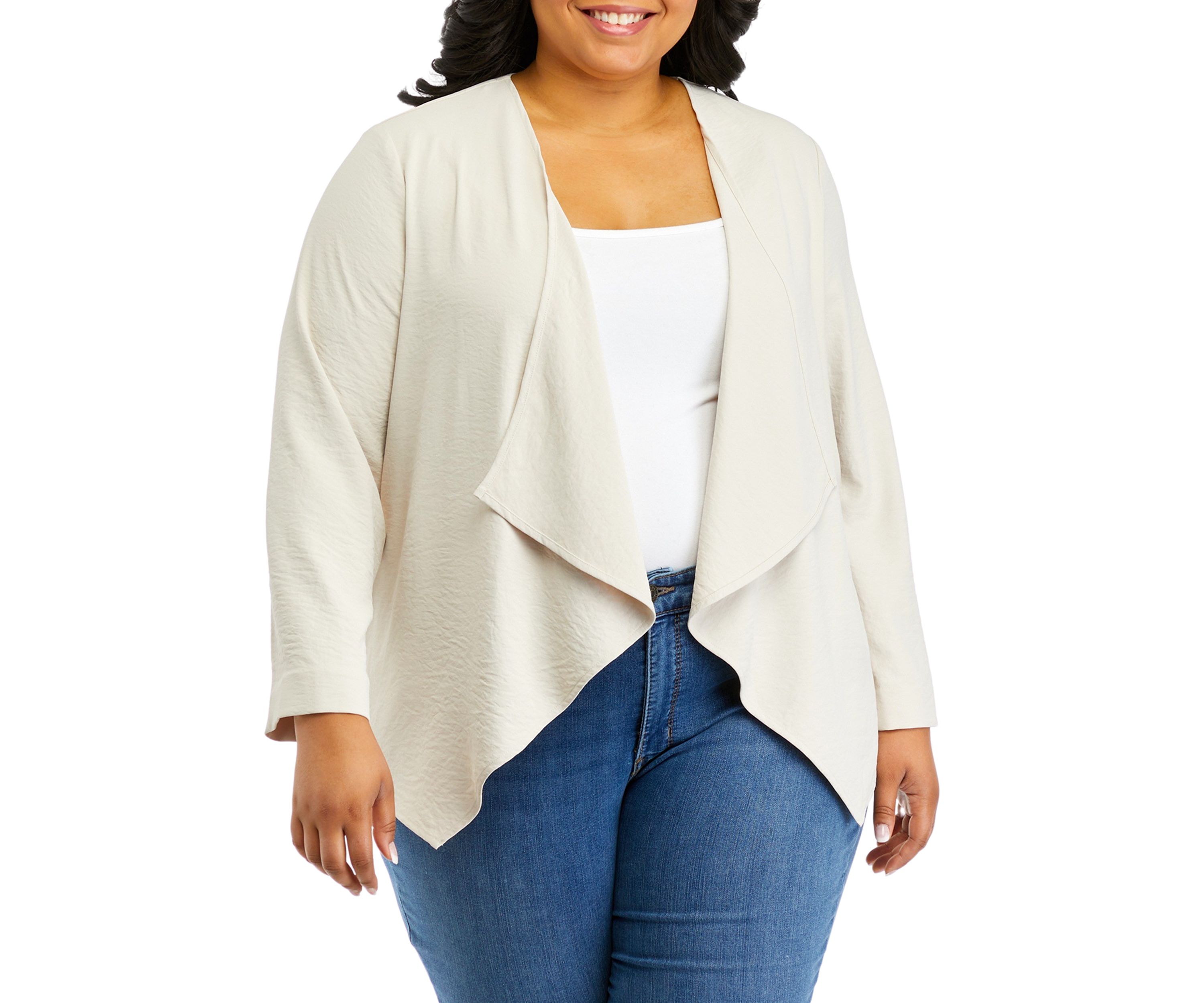 Plus Size Long Sleeve Drape Front Jacket