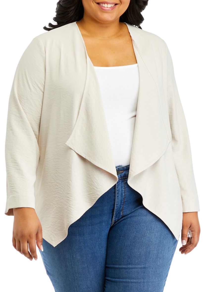 Plus Size Long Sleeve Drape Front Jacket
