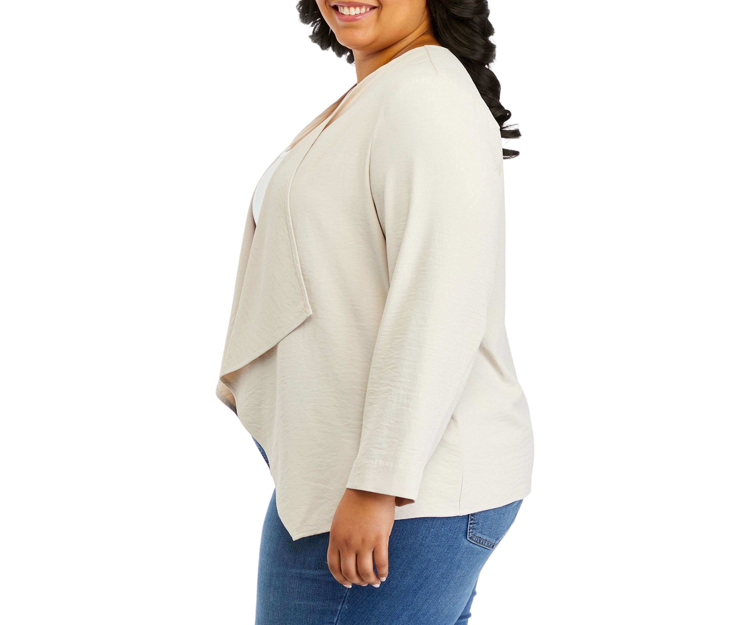 Plus Size Long Sleeve Drape Front Jacket