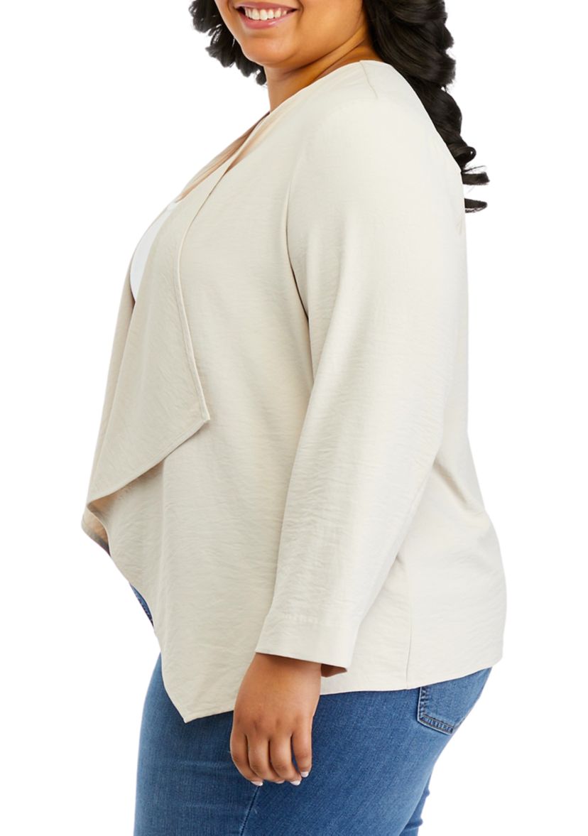 Plus Size Long Sleeve Drape Front Jacket
