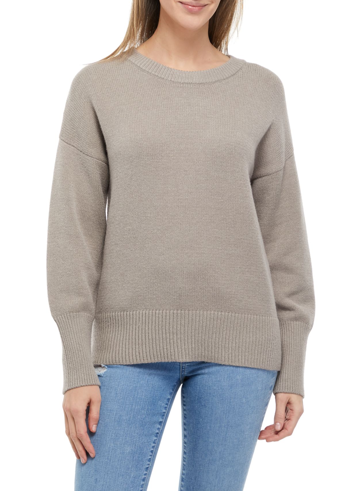 Womens Crew Neck Drop Shoulder Sweater 