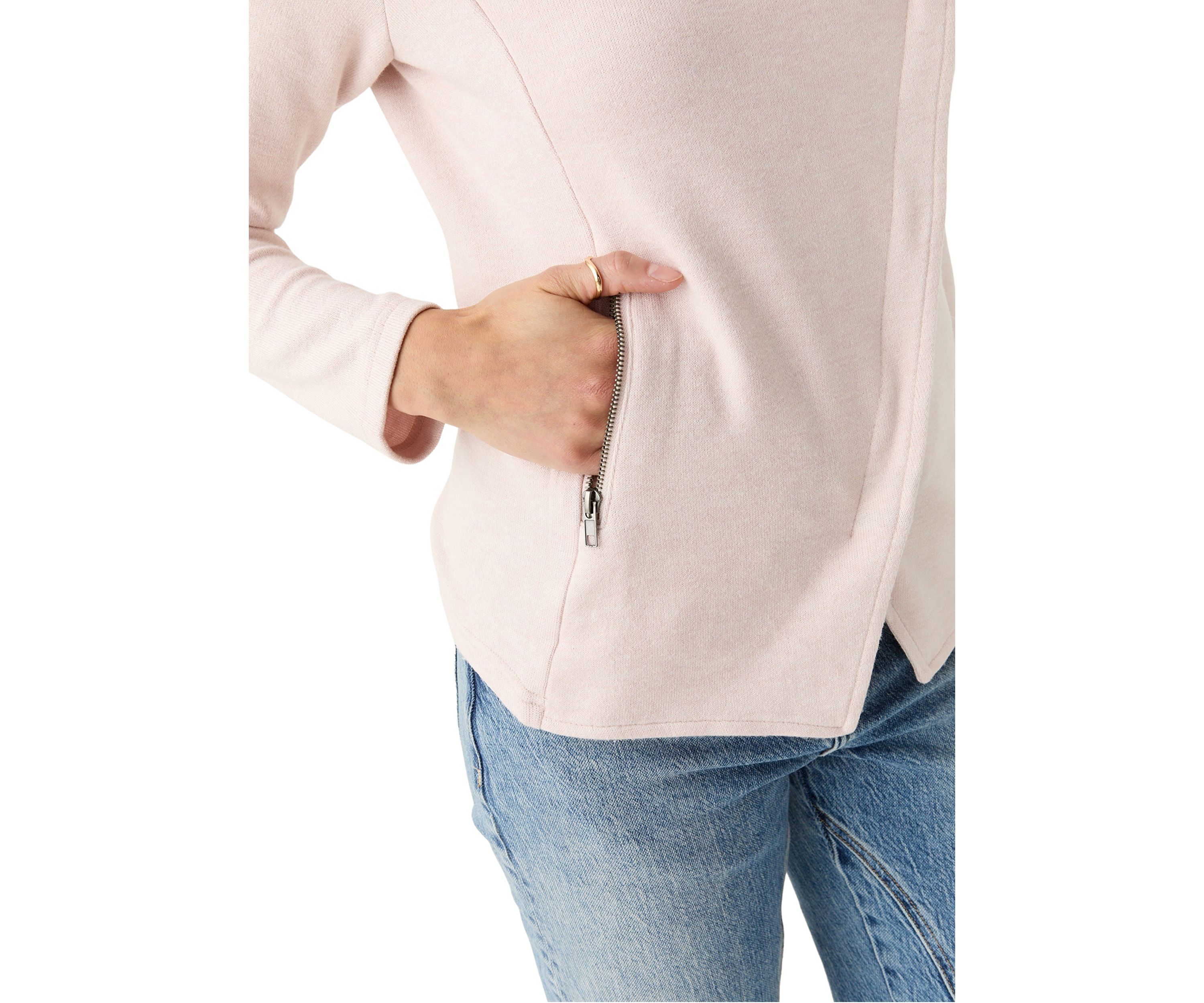 Petite Long Sleeve Open Front Moto Jacket with Zipper Pockets