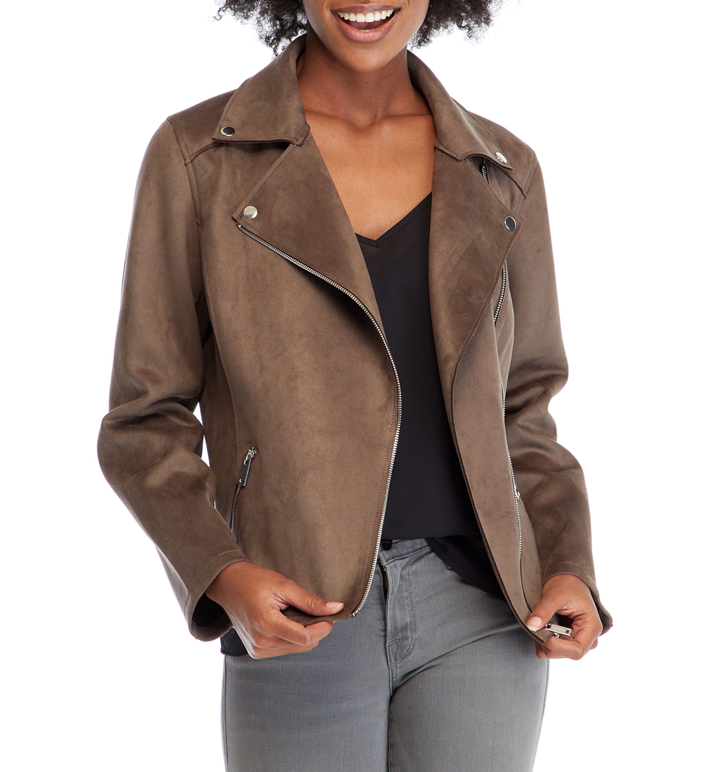 Womens Faux Suede Moto Jacket