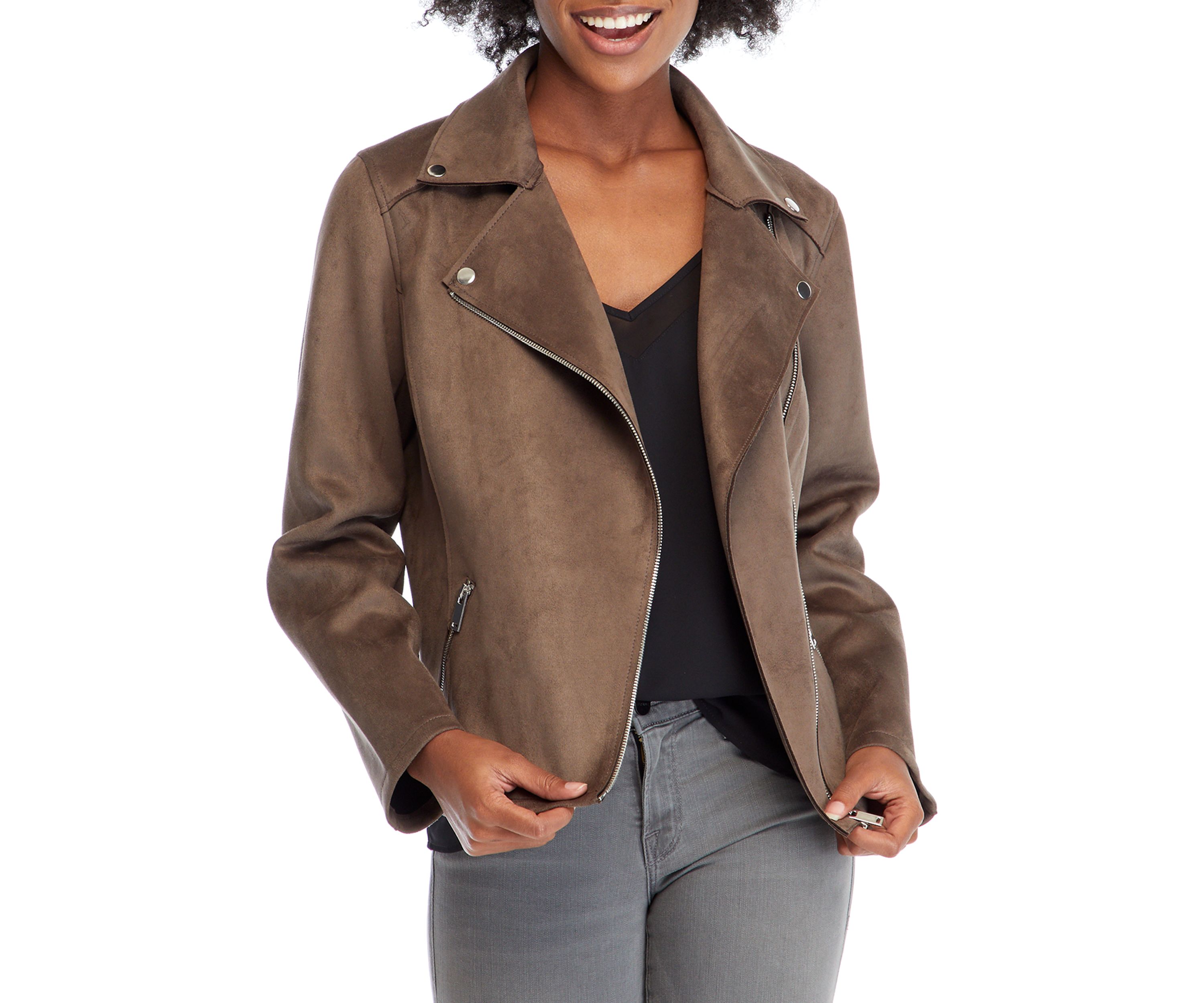 Womens Faux Suede Moto Jacket
