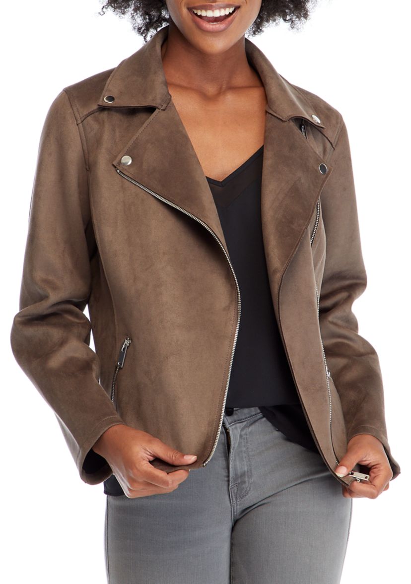 Womens Faux Suede Moto Jacket