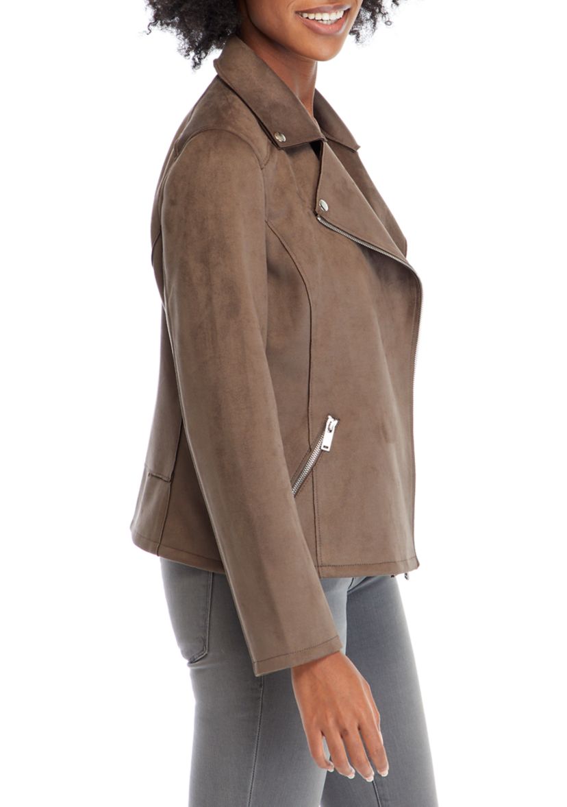 Womens Faux Suede Moto Jacket
