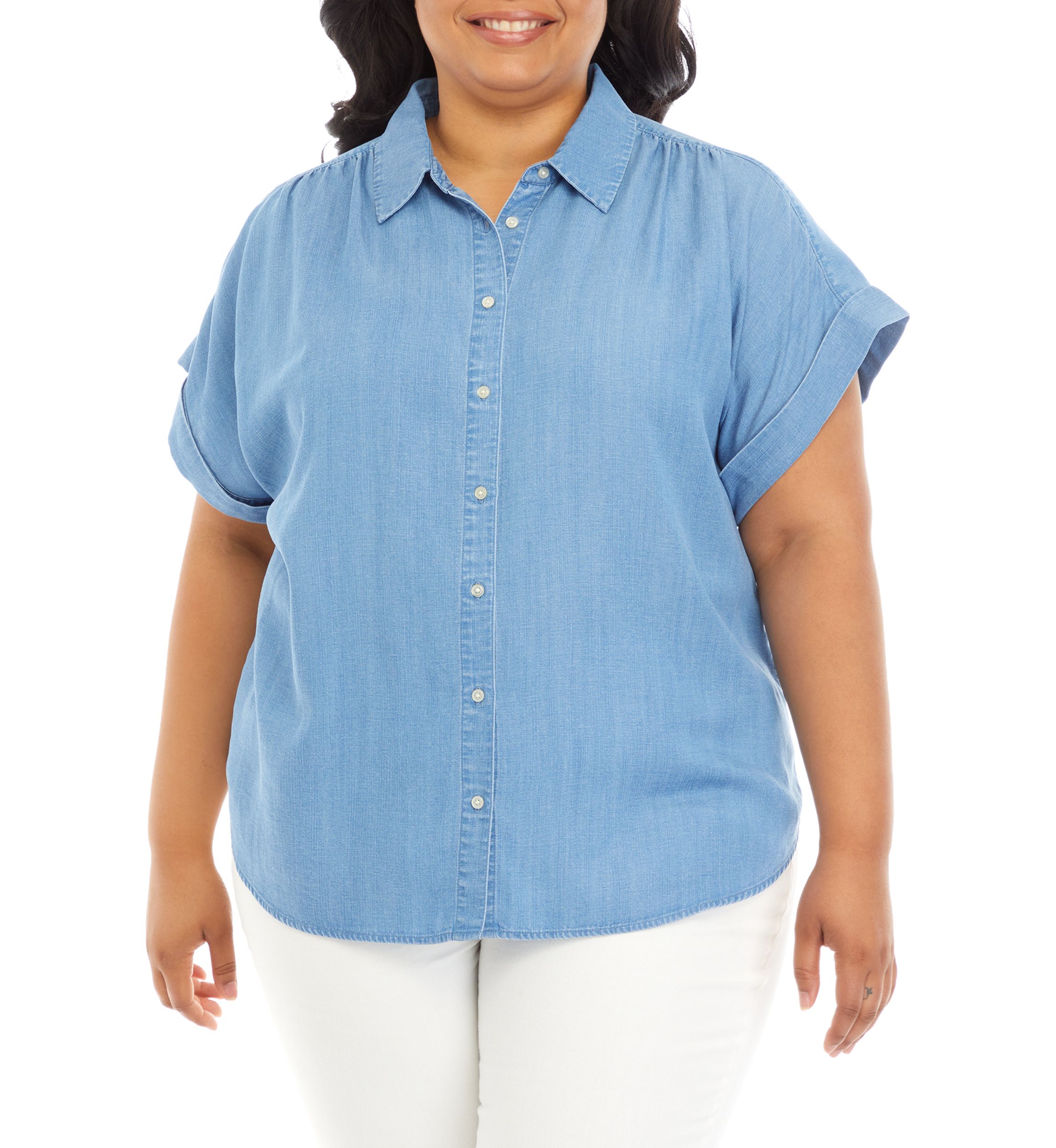 Plus Size Dolman Sleeve Denim Shirt