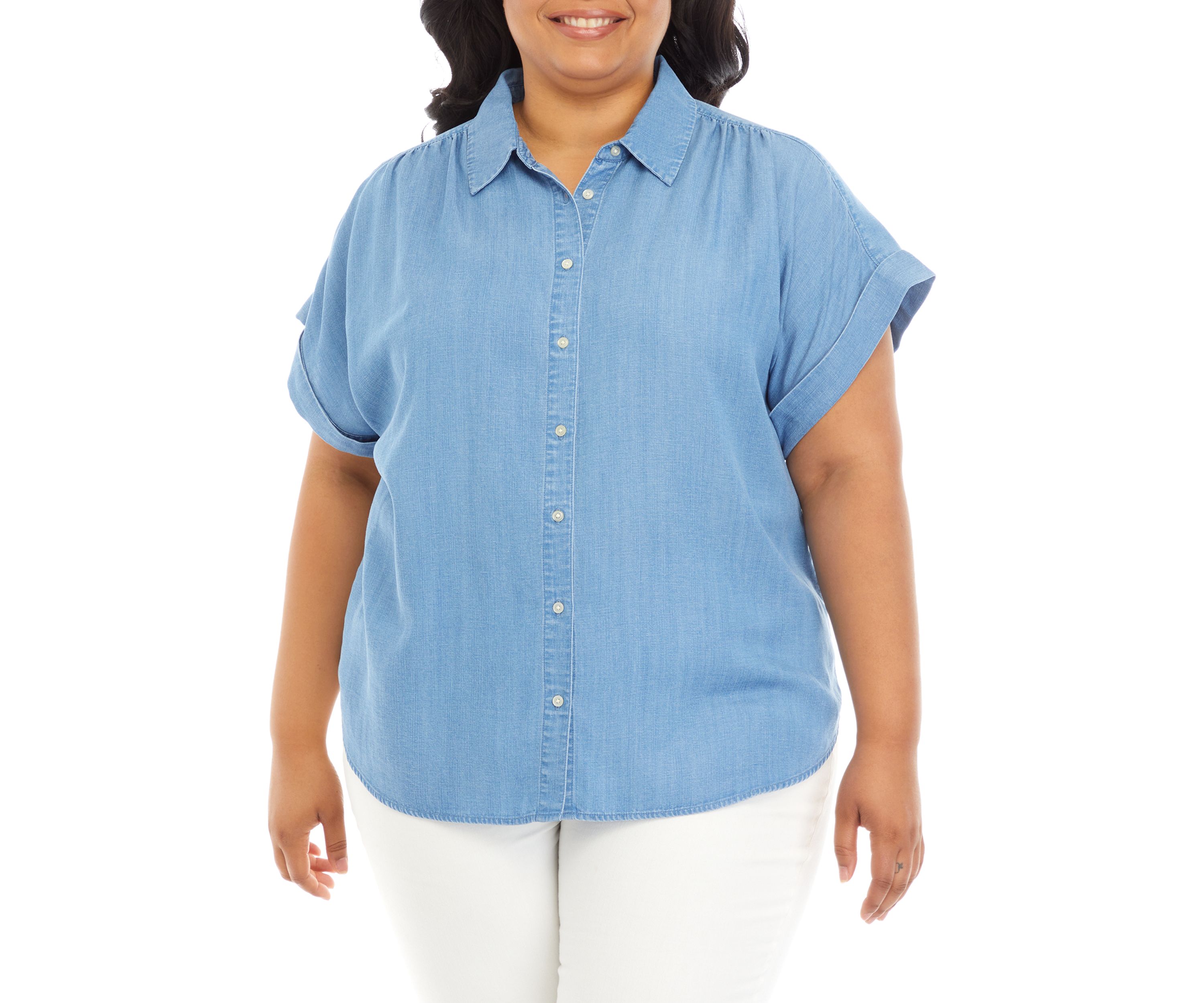 Plus Size Dolman Sleeve Denim Shirt