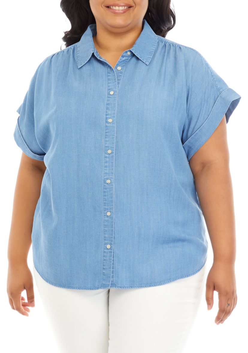 Plus Size Dolman Sleeve Denim Shirt