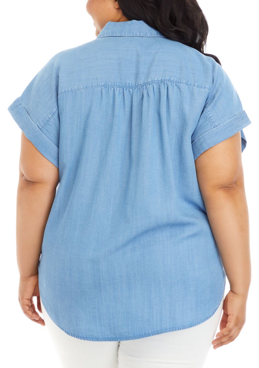 Plus Size Dolman Sleeve Denim Shirt