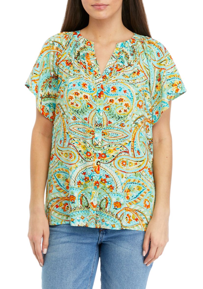 Petite Flutter Sleeve Floral Top 
