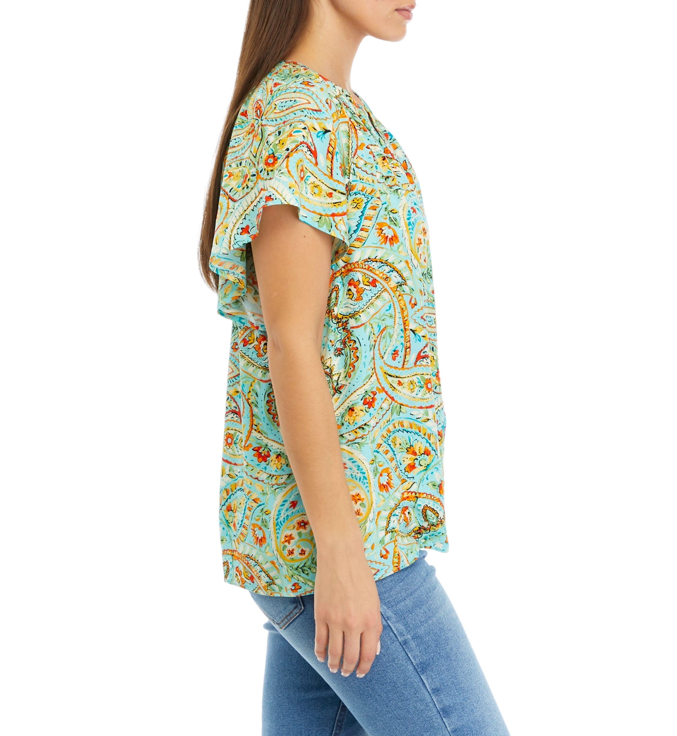 Petite Flutter Sleeve Floral Top 