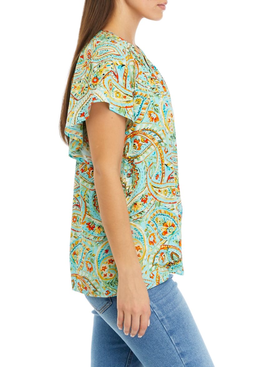 Petite Flutter Sleeve Floral Top 