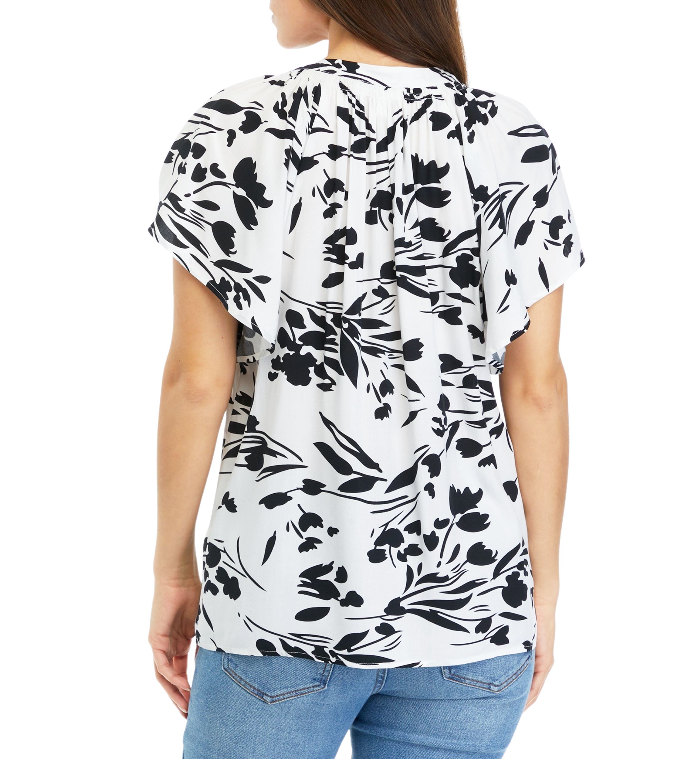 Petite Short Sleeve Floral Button Down Shirt
