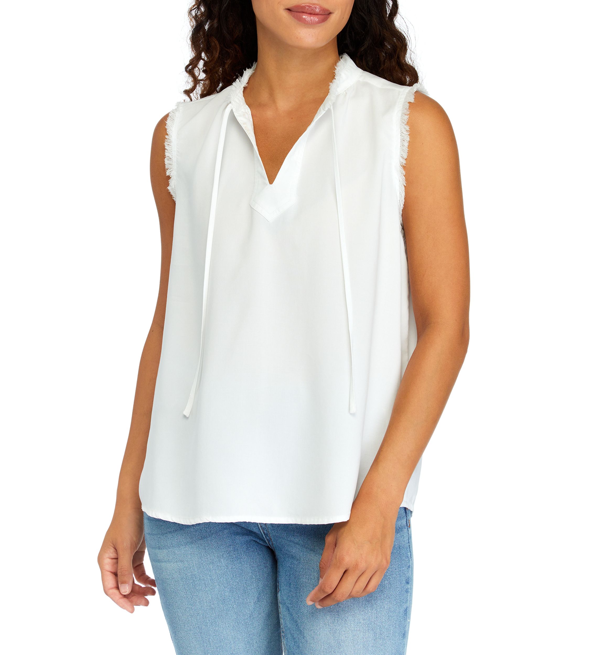Petite Sleeveless Split Neck Top 