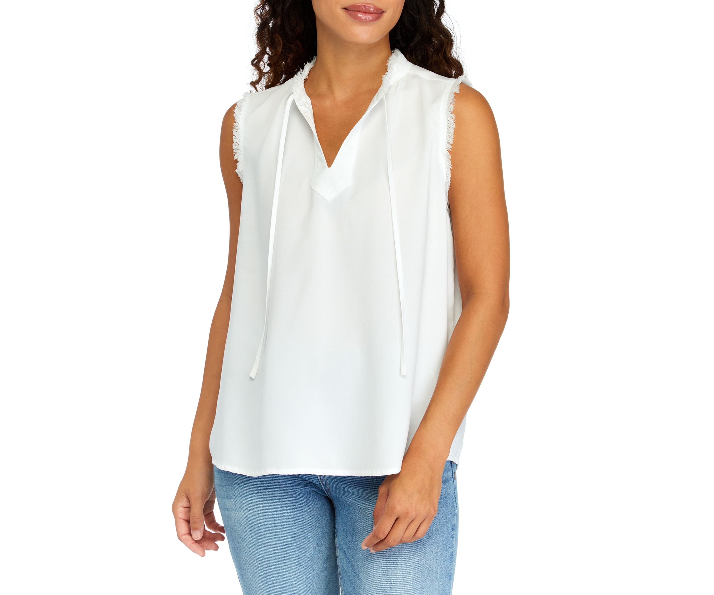 Petite Sleeveless Split Neck Top 