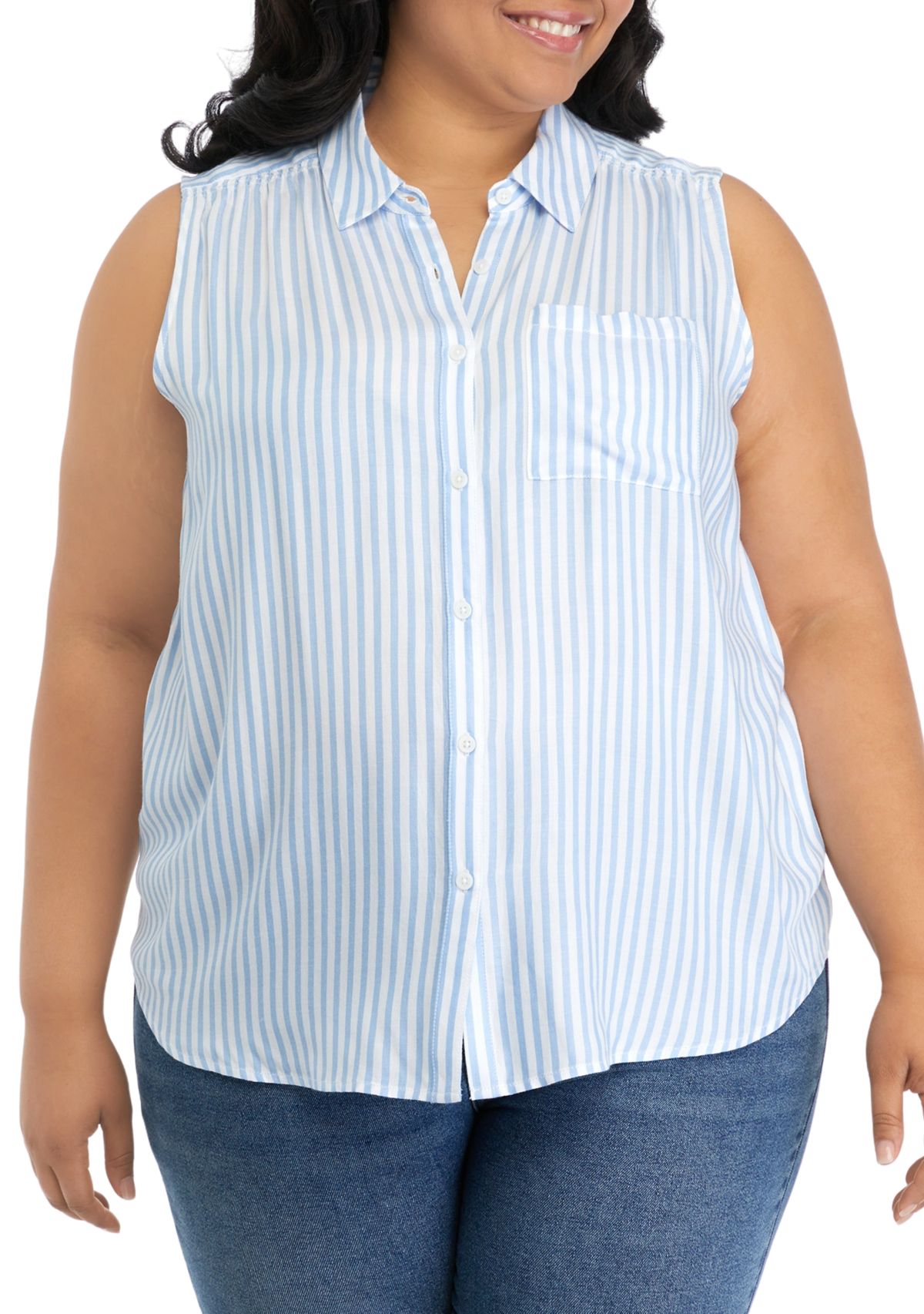 Plus Size Sleeveless Collared Button Down Top
