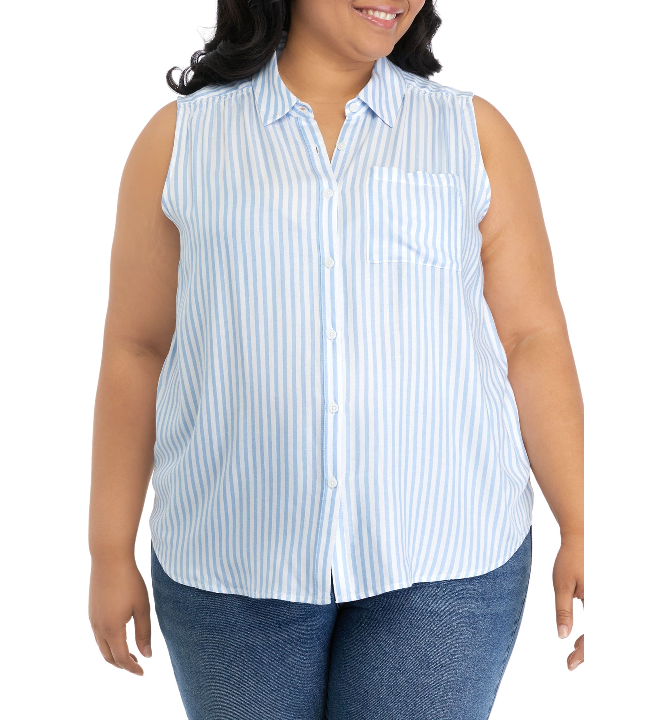 Plus Size Sleeveless Collared Button Down Top