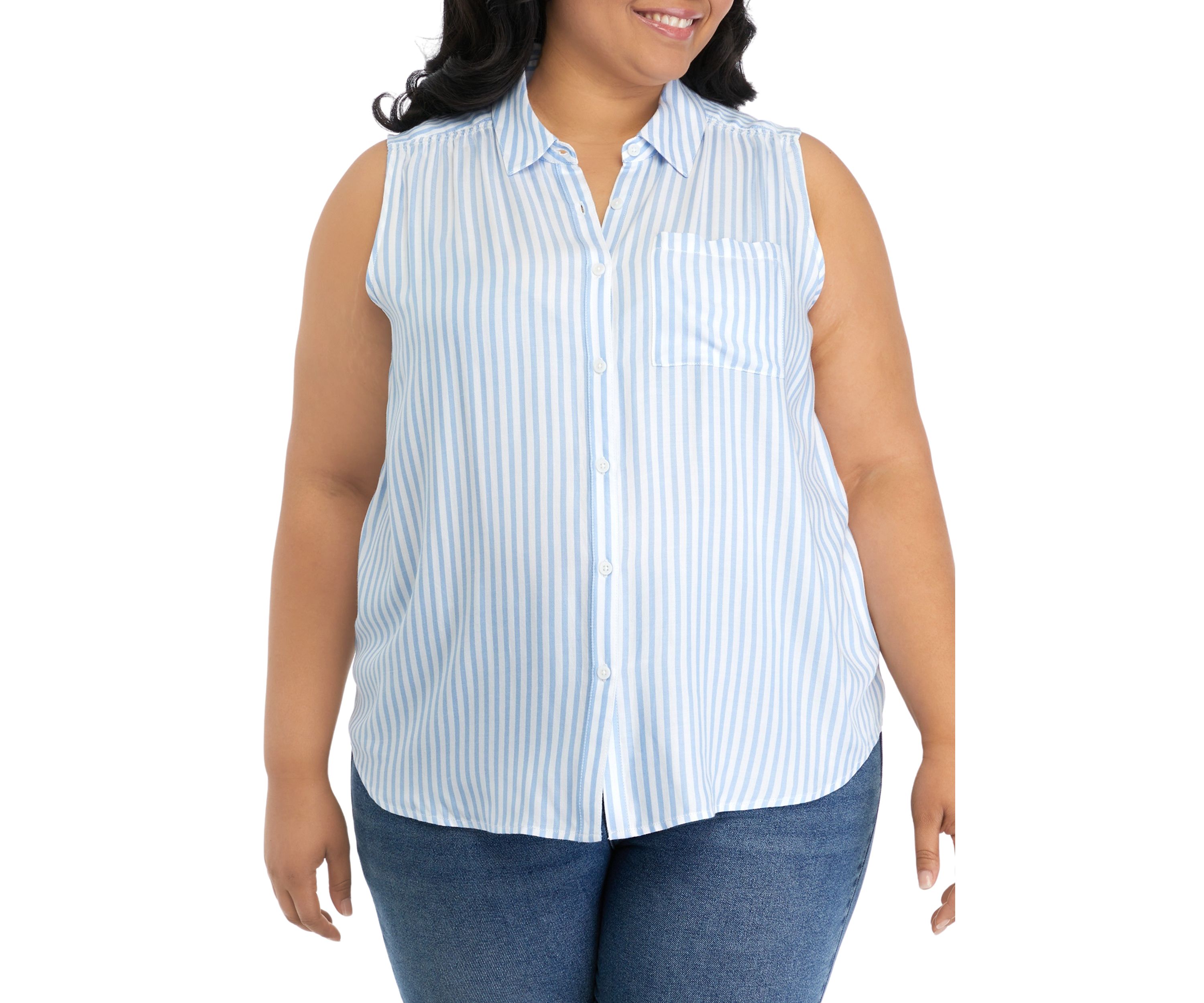 Plus Size Sleeveless Collared Button Down Top