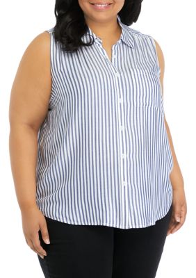 WORKSHOP Republic Clothing Women's Plus Size Sleeveless Collared Button Down Top, 3X