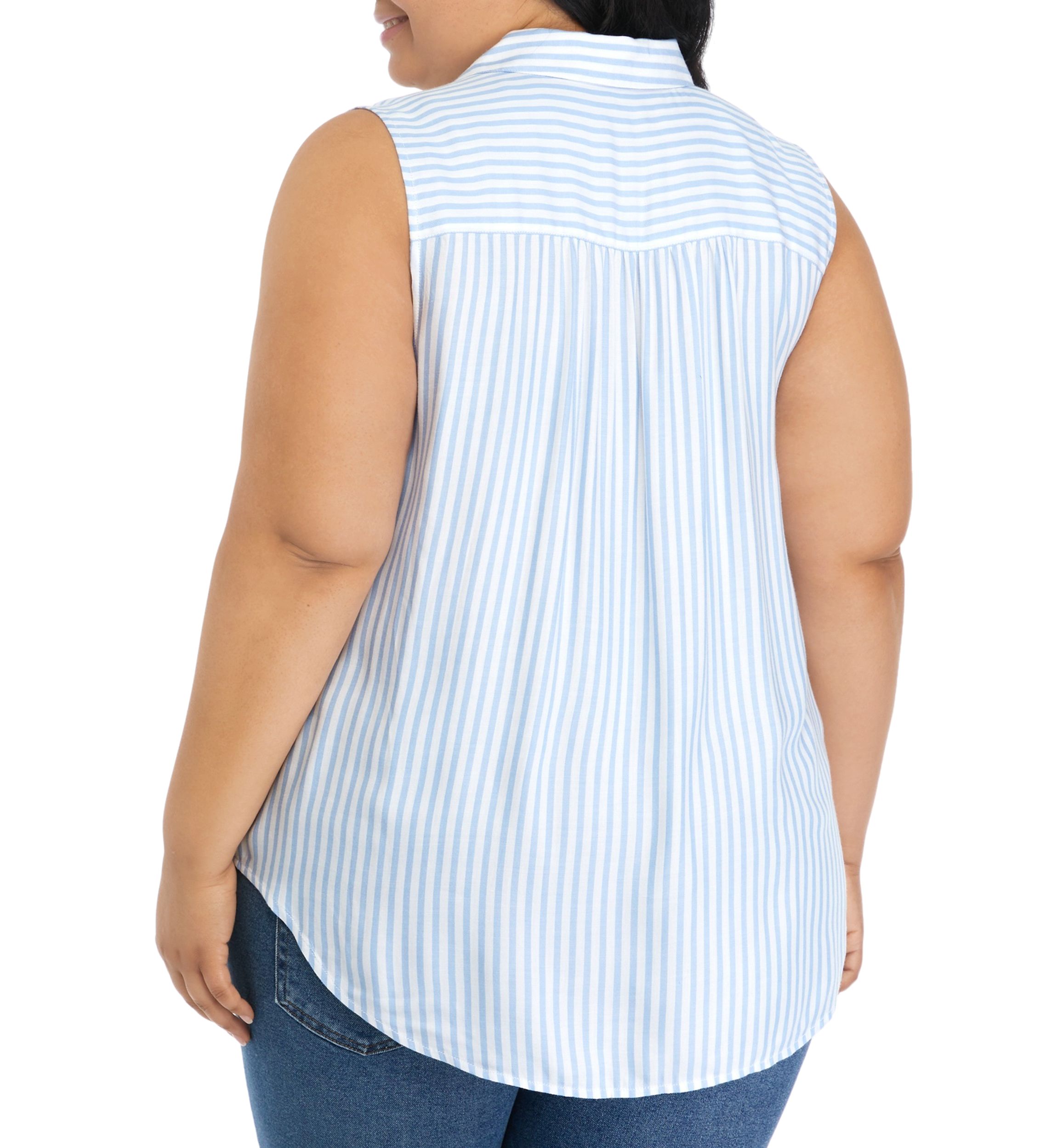Plus Size Sleeveless Collared Button Down Top