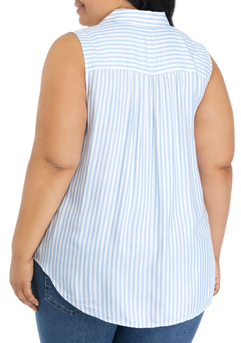 Plus Size Sleeveless Collared Button Down Top