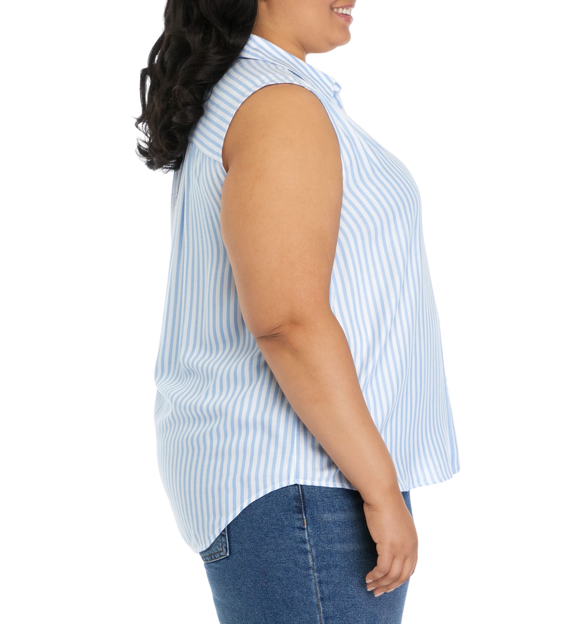 Plus Size Sleeveless Collared Button Down Top